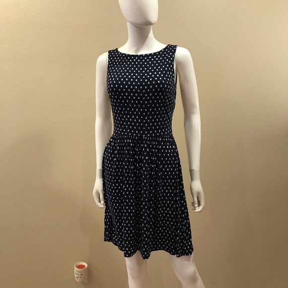Ann Taylor LOFT Summer Dress Size XS Fit Flare Tank Dress Navy Blue White - Picture 8 of 12